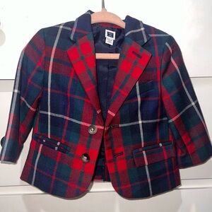 Janie and Jack Red Navy Green Plaid Blazer